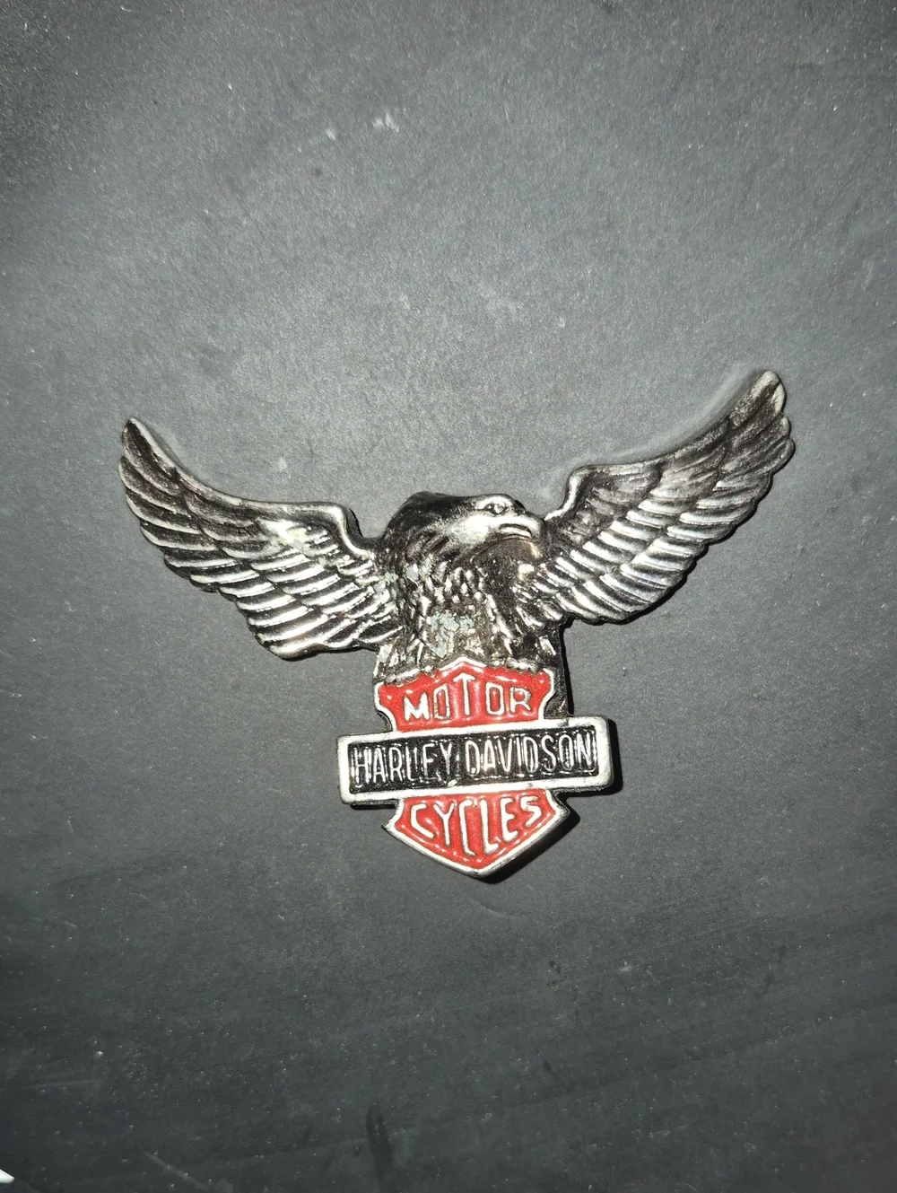 Harley-Davidson Silver Eagle Pin with Red Logo Shield